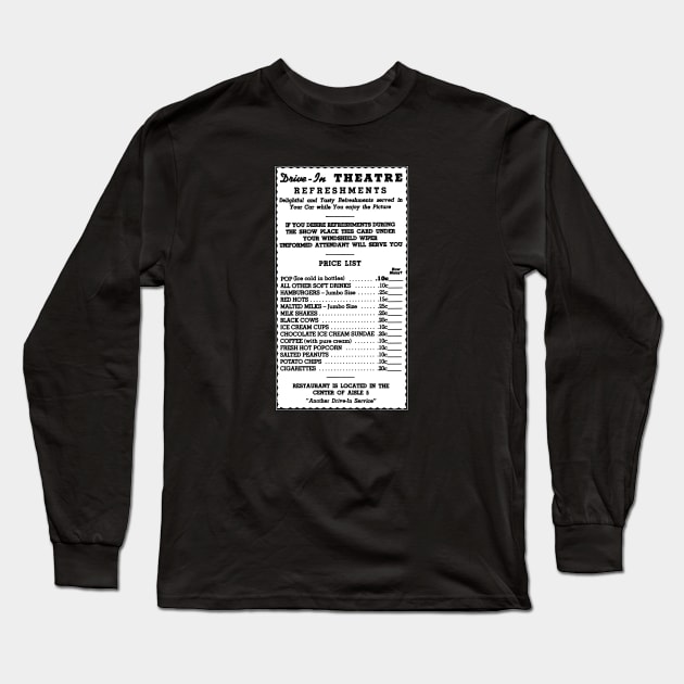 Drive-In Menu Long Sleeve T-Shirt by LordNeckbeard